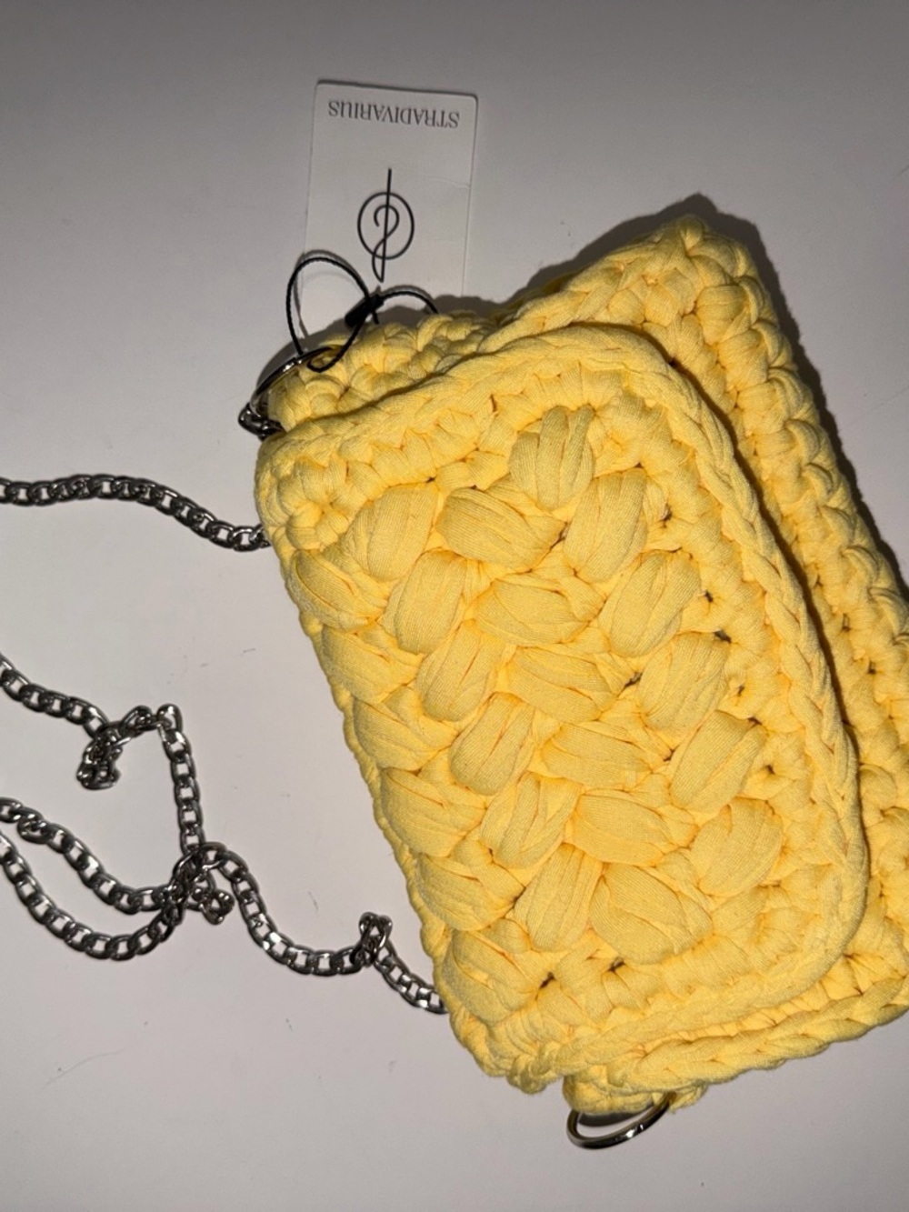 stradivarius Yellow Crochet Crossbody with Silver Chain